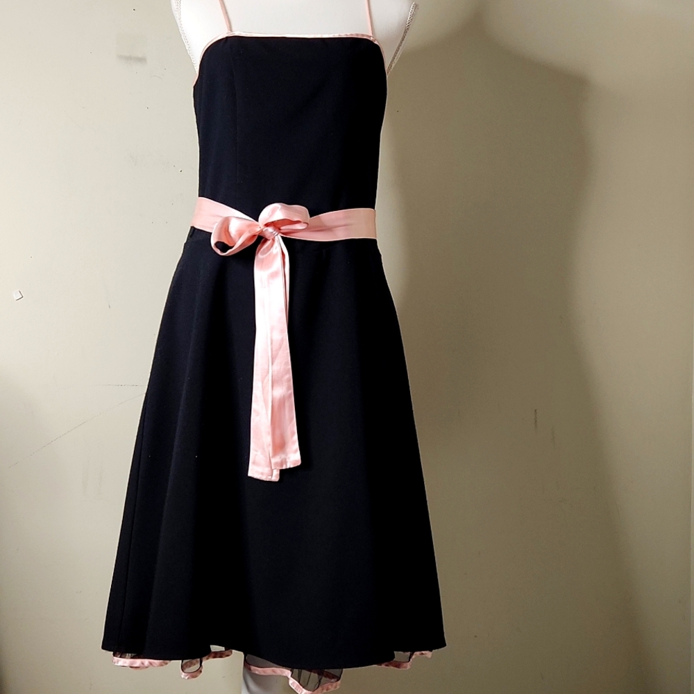 Y2K black empire waist Babydoll pink bow tie lace fairy Balletcore Mesh dress
